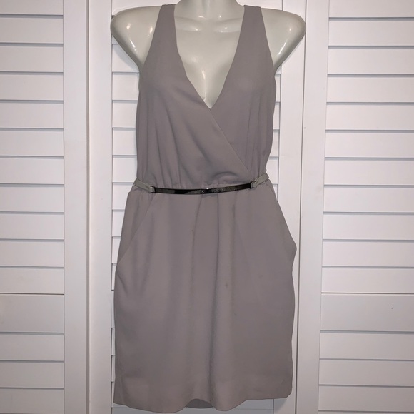 Halston Heritage Short Gray Dress with Belt Size 0 - Picture 3 of 7